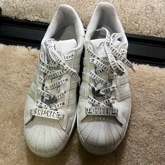 adidas Shoes White Superstars With Written Laces Poshmark
